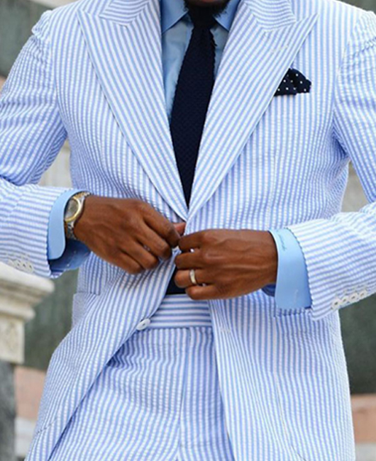 OK Elegant Vertical Stripe Lapel Collar Two Button Pocket Blazer